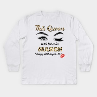 This Queen Was Born In March Leopard Pattern Kids Long Sleeve T-Shirt